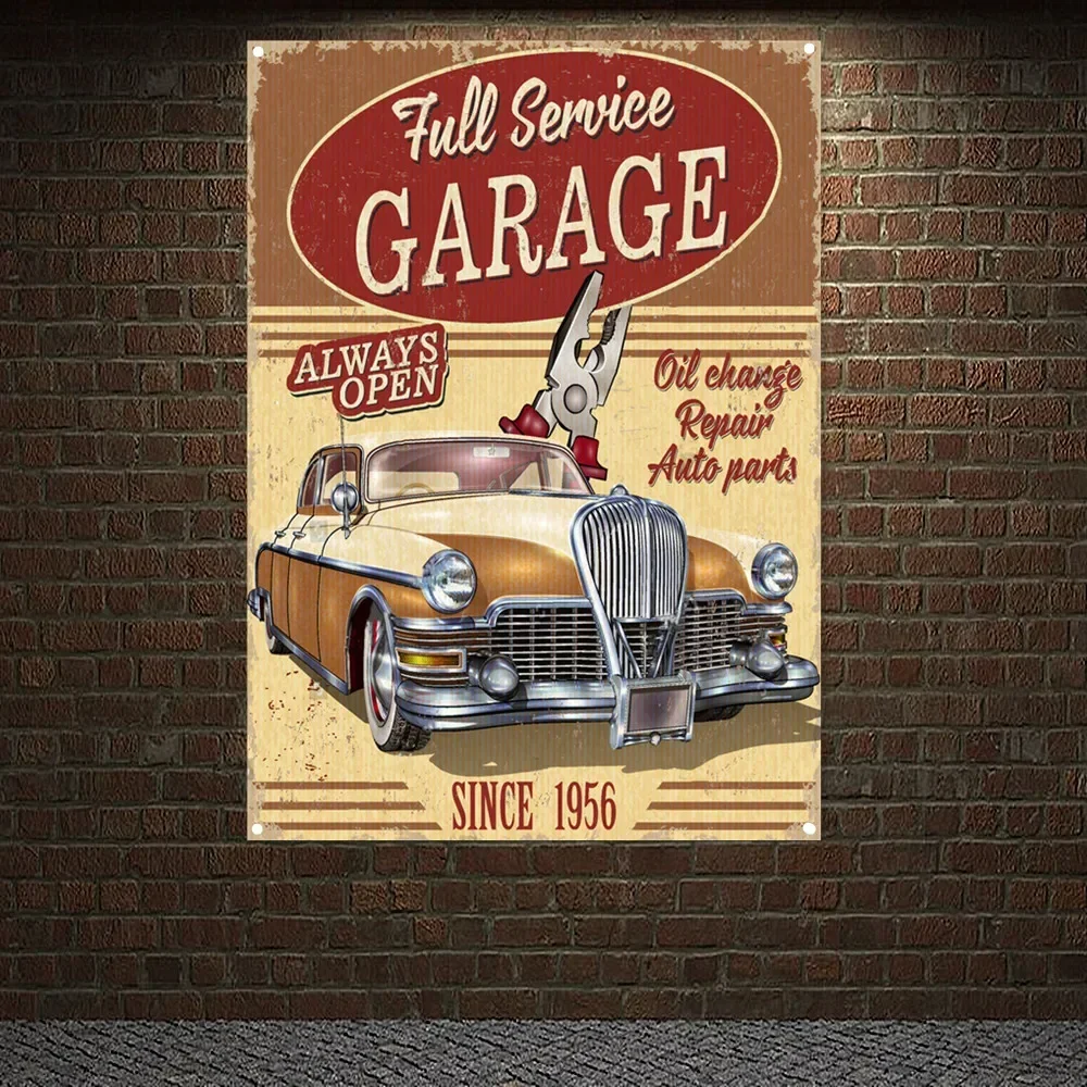 Auto Repair Shop Open - لافتة جدارية بتصميم 'موقف سيارات مفتوح