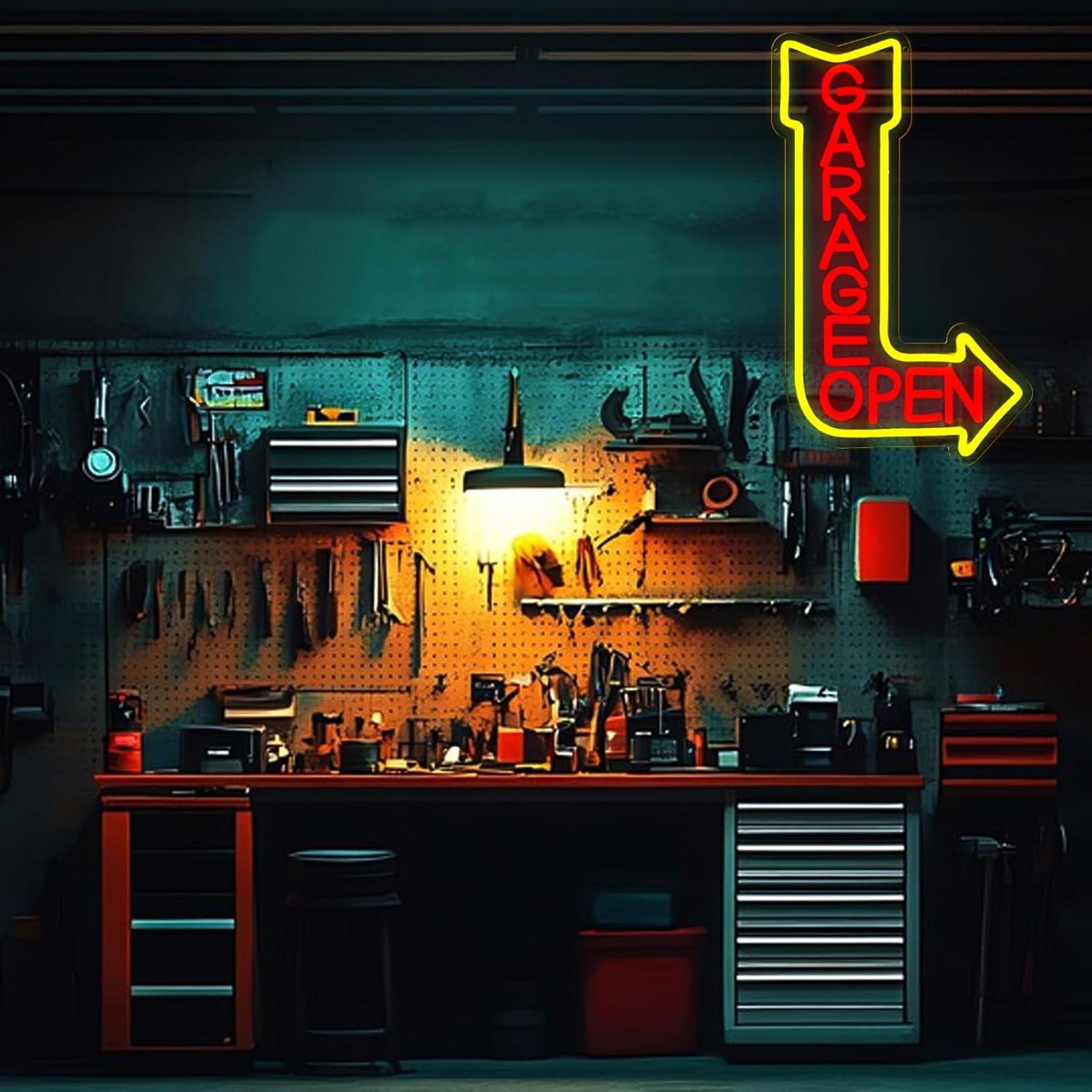 لافتة نيون مضاءة للجراج، إضاءة - مراجعة Auto Repair Shop Open وسعره